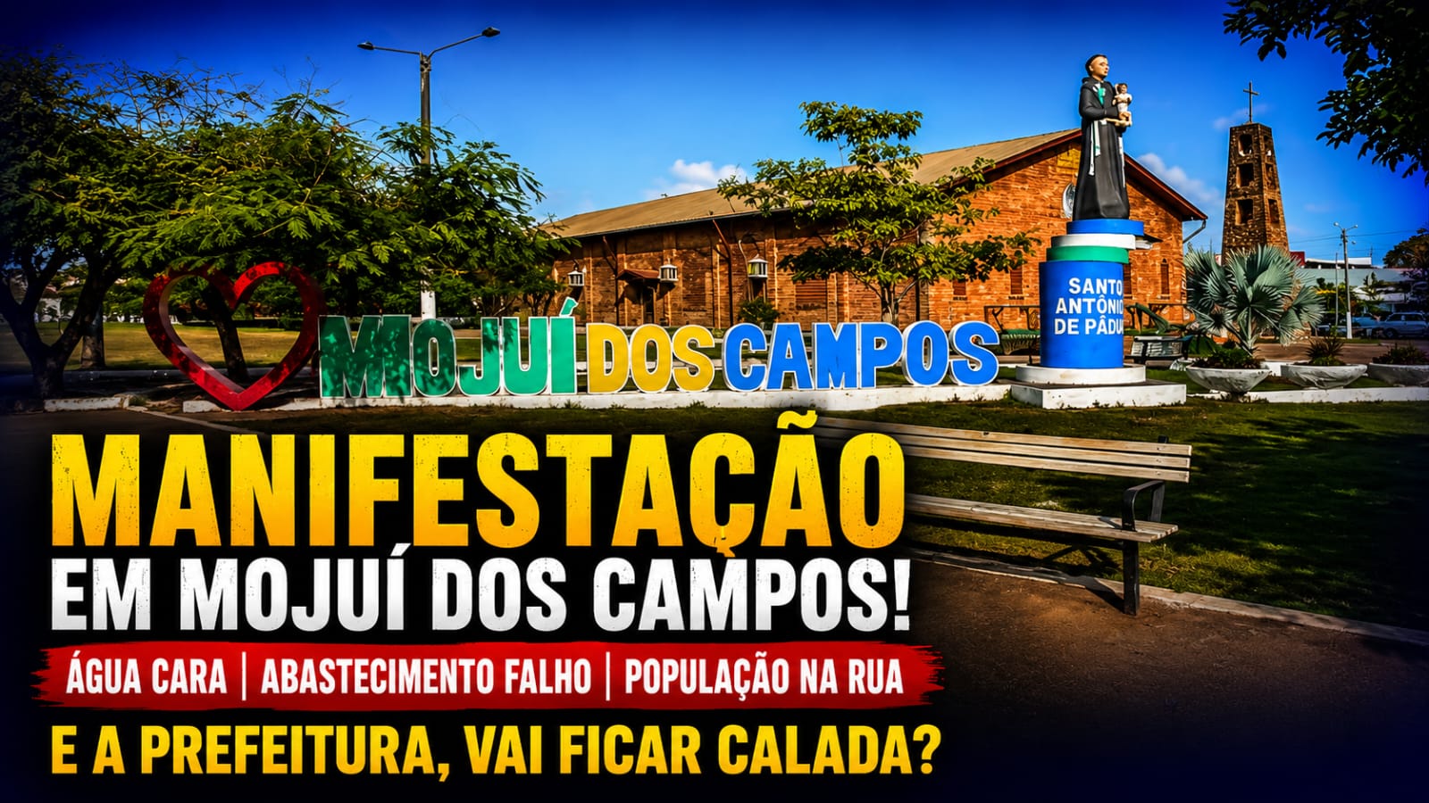 Manifestação cobra revisão das contas de água, melhoria no abastecimento e posicionamento da Prefeitura de Mojuí dos Campos.