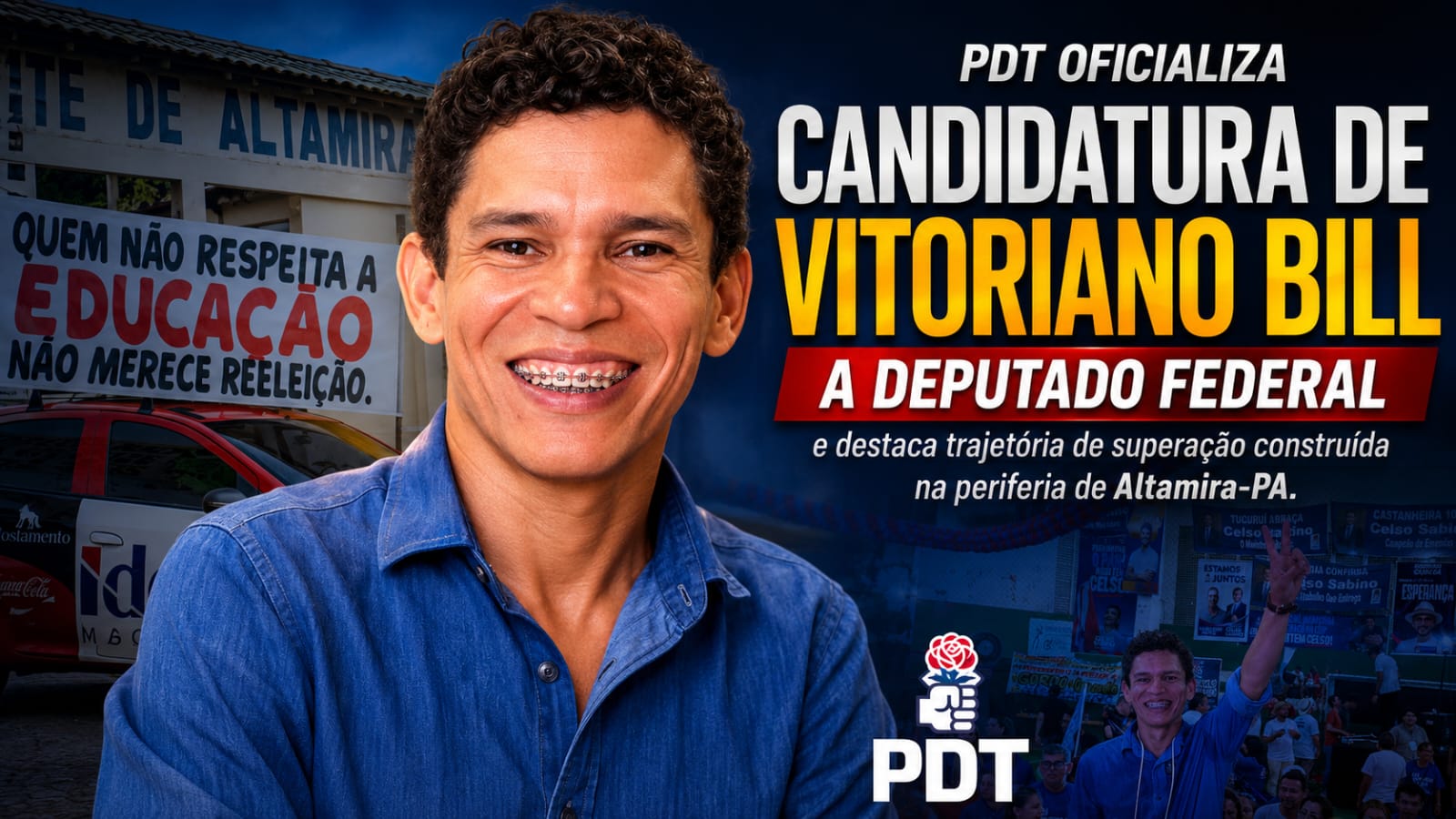 PDT oficializa candidatura de Vitoriano Bill a deputado federal e destaca trajetória de superação construída na periferia de Altamira-Pa.