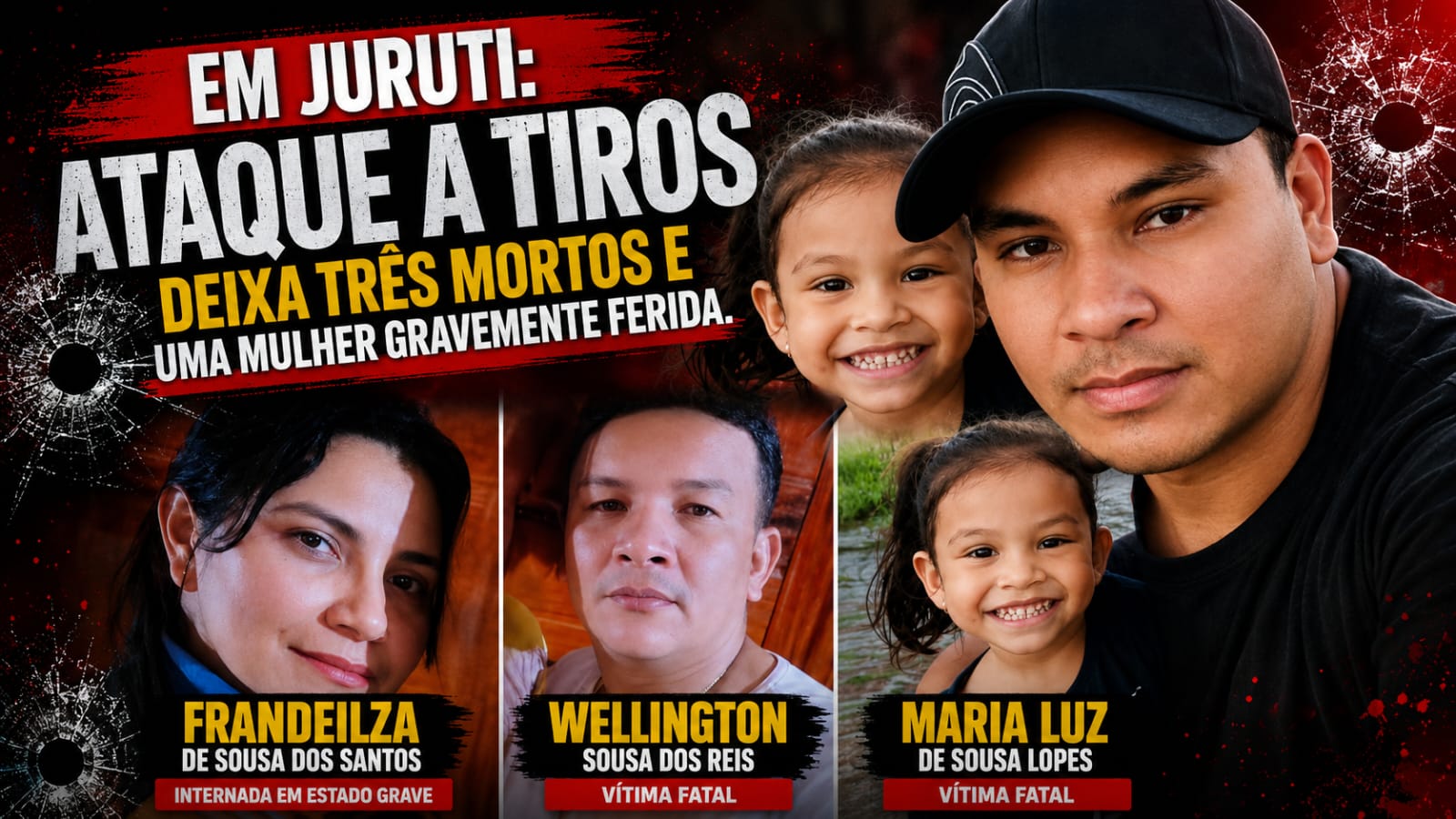 Tragédia em Juruti: ataque a tiros deixa três mortos e uma mulher gravemente ferida; Polícia Civil investigará o caso