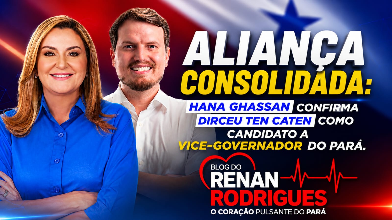 Hana Ghassan confirma Dirceu Ten Caten como candidato a vice-governador e consolida aliança entre MDB e PT no Pará.